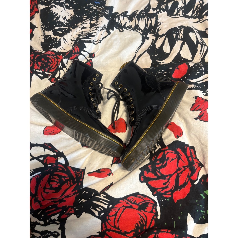 Dr. Martens Zavala Black Patent Leather Combat Boots Womens 10 Mens 9